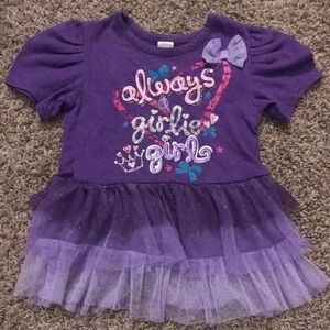 George Purple Sparkle Silver Graphic Short Sleeve Top Ruffle Bottom